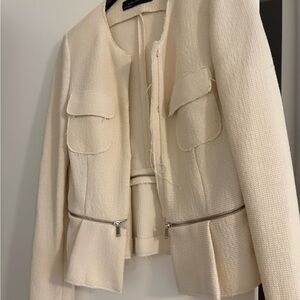 Zara Off-White Women's Blazer with Zip Accents